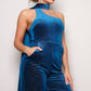 Women's Scarf Top Glitter Blue Velvet Jumpsuit