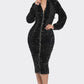 Women's Midi 2 Way Zip Up Sequin Contrast Dress