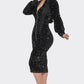 Women's Midi 2 Way Zip Up Sequin Contrast Dress