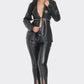 Women's Vegan Leather Zipper Evening Pants Set
