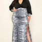 Women's Plus Venecia Solid Zebra V Neck Long Sleeve Belted Maxi Dress