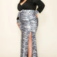Women's Plus Venecia Solid Zebra V Neck Long Sleeve Belted Maxi Dress