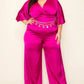 Women's Plus Satin Wrap Front Short Sleeve Smocked Waist Jumpsuit