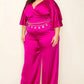 Women's Plus Satin Wrap Front Short Sleeve Smocked Waist Jumpsuit