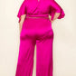 Women's Plus Satin Wrap Front Short Sleeve Smocked Waist Jumpsuit