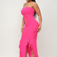 Solid Bottom Ruffle Trim Hem Slit Tube Maxi Dress