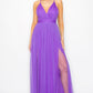 Pleated Mesh Slit Maxi Dress