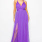 Pleated Mesh Slit Maxi Dress