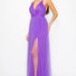 Pleated Mesh Slit Maxi Dress