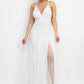 Pleated Mesh Slit Maxi Dress