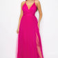 Pleated Mesh Slit Maxi Dress