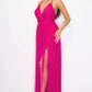 Pleated Mesh Slit Maxi Dress