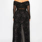 Women's Mesh Glitter See-through -cross Shoulder Wrap Maxi Dress (3X Only)