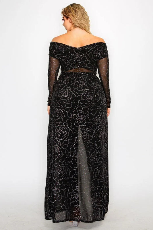 Women's Mesh Glitter See-through -cross Shoulder Wrap Maxi Dress (3X Only)