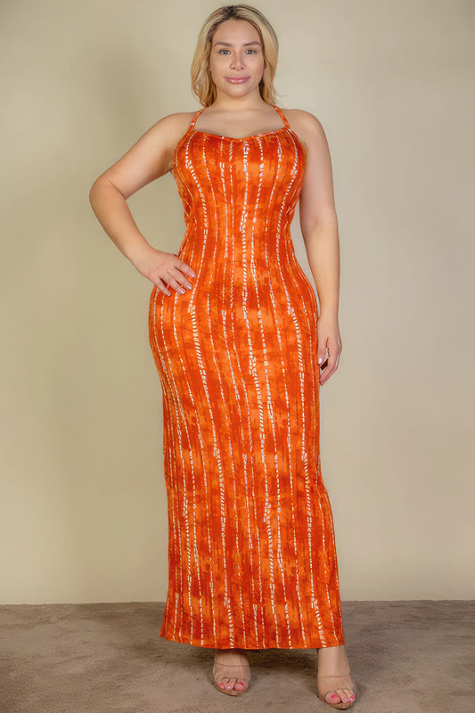 Women's Plus Tie Dye Printed Cami Bodycon Maxi Dress