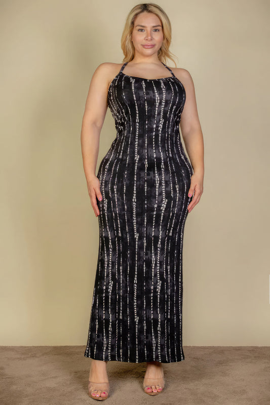 Women's Plus Size Tie Dye Printed Cami Bodycon Maxi Dress