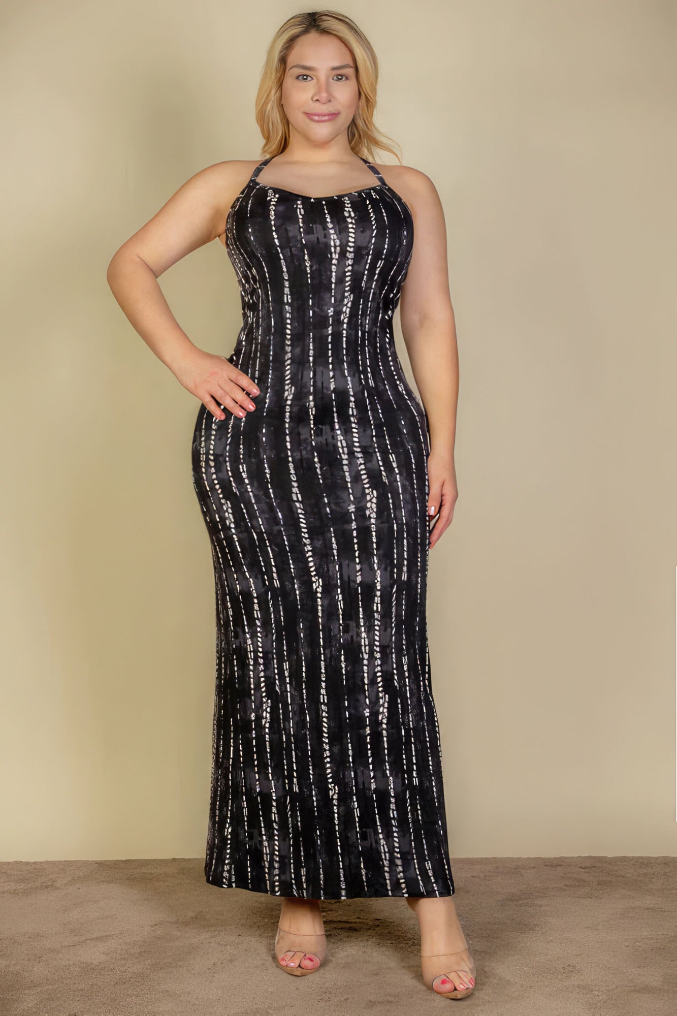 Women's Plus Size Tie Dye Printed Cami Bodycon Maxi Dress