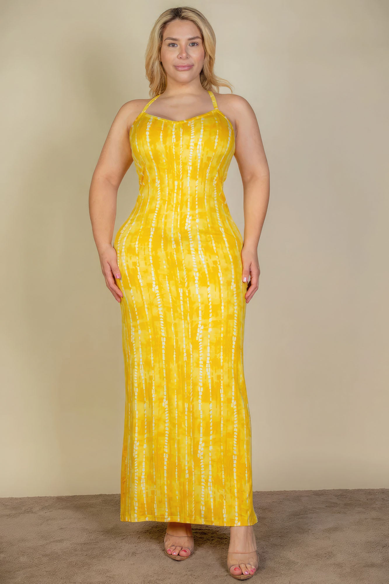 Women's Plus Size Tie Dye Printed Cami Bodycon Maxi Dress