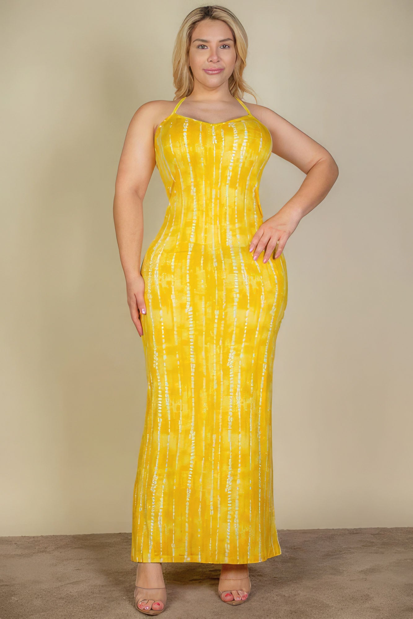 Women's Plus Size Tie Dye Printed Cami Bodycon Maxi Dress