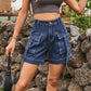 Women's High Waist Denim Jean Cargo Shorts