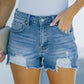 Women's Frayed Hem Distressed Denim Shorts with Pockets