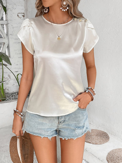 Women's Round Neck Petal Sleeve Top