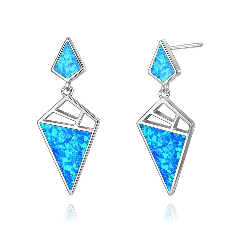 Women's 925 Sterling Silver Geometric With Opal Dangle Drop Stud Earrings Women Girls