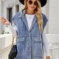 Women's Hooded Sleeveless Denim Top with Pockets