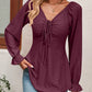 Women's Tie Front V-Neck Puff Sleeve Blouse