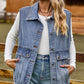 Women's Sleeveless Collared Neck Denim Vest with Pockets