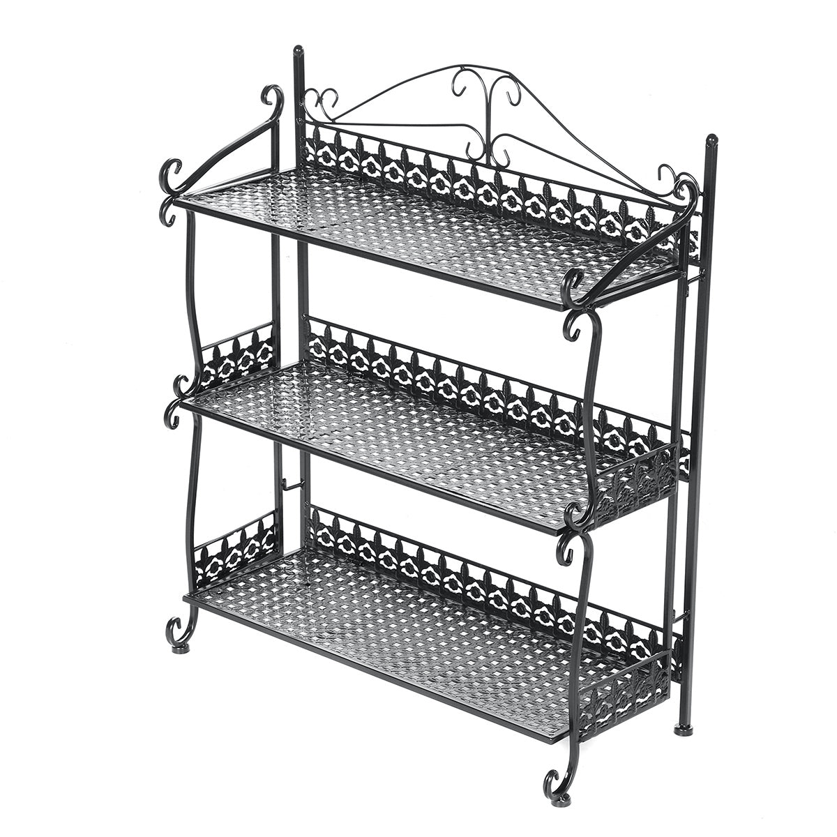 Three Tiers Folding Iron Kitchen Organizer Large Capacity Bathroom Bedroom Rack Book Shelf for Home Office