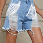 Women's Fringe Trim Distressed Denim Shorts with Pockets
