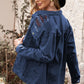 Women's Distressed Button-Up Denim Jacket with Pockets