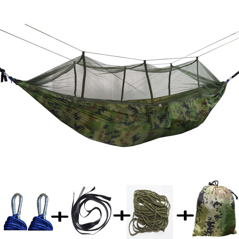 260x140cm Two Person Mosquito Hammock Camping Garden Sleeping Hanging Bed With Carabiners Storage Bag