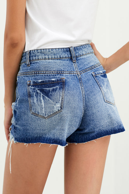 Women's Distressed Button Fly Denim Shorts