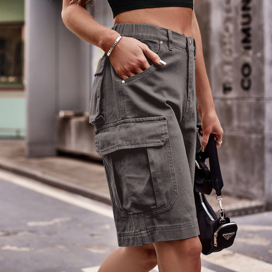 Women's Denim Cargo Shorts with Pockets