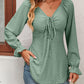 Women's Tie Front V-Neck Puff Sleeve Blouse