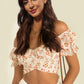 Women's Flower Print Ruffle Trim Off-Shoulder Back Tie Blouse