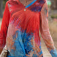 Women's Twisted Multicolor V-Neck Long Sleeve Tee