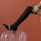 Women's Suede Leather Velvet Pointed Toe Crystal Chunky Heel Boots