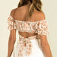 Women's Flower Print Ruffle Trim Off-Shoulder Back Tie Blouse