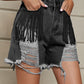 Women's Fringe Trim Distressed Denim Shorts with Pockets