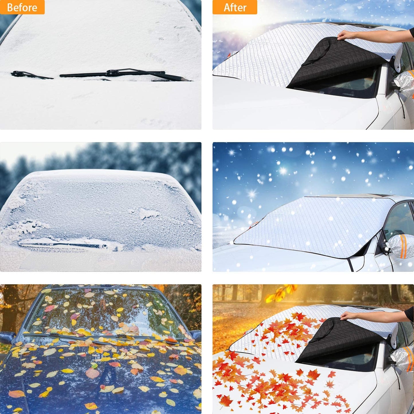 Car Window Cover Ice and Snow Cover for Car with 4 Strong Magnets Edge Suitable Most Cars, SUV