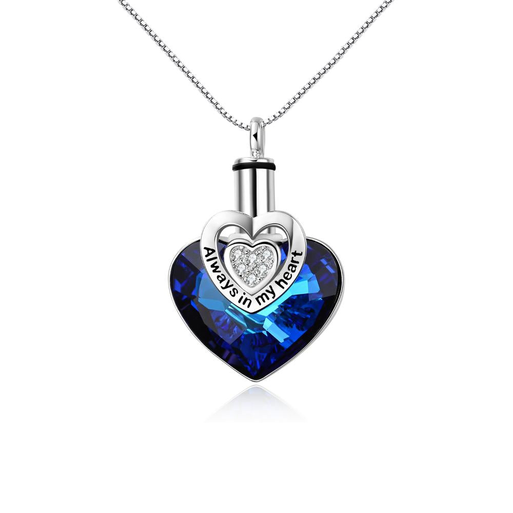 S925 Sterling Silver Heart URN  Cremation Embellished with Crystals from Austria Necklace for Ashes