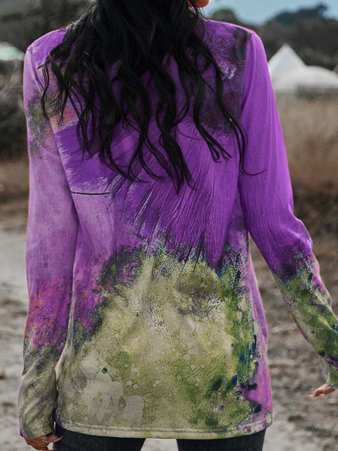 Women's Twisted Multicolor V-Neck Long Sleeve Tee