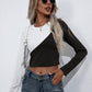 Women's Cropped Contrast Color Round Neck Short Sleeve Tee