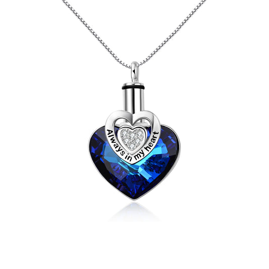 S925 Sterling Silver Heart URN  Cremation Embellished with Crystals from Austria Necklace for Ashes