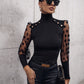 Women's Buttoned Lantern Sleeve Turtle Neck Blouse