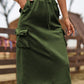 Women's Drawstring Waist Slit Denim Jean Skirt