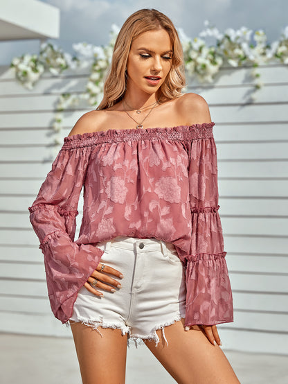 Women's Applique Flounce Sleeve Off-Shoulder Blouse